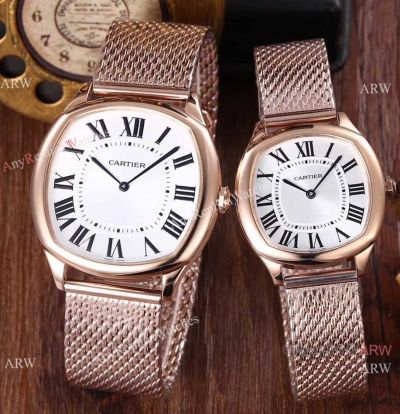 Fake Drive De Cartier Rose Gold Watch White Roman Dial